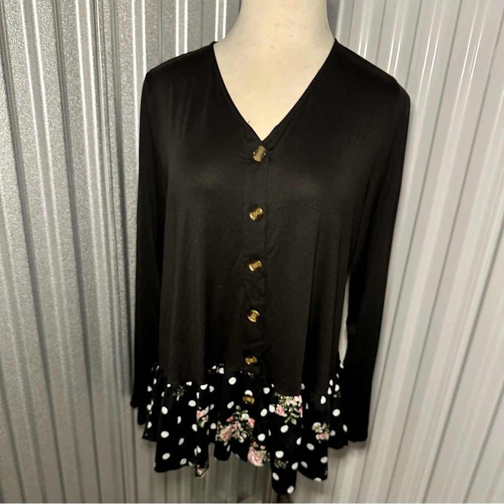 Ninexis (Boutique brand) Black Polka Dog Ruffle Plus Size Cardigan 2x
